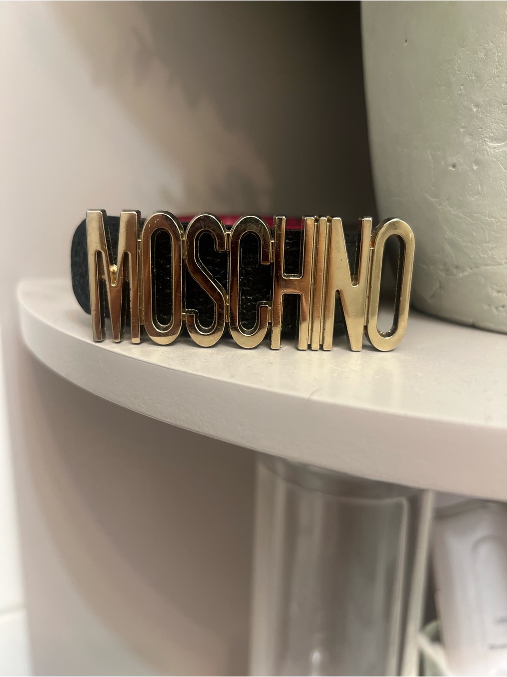 Moschino Gold Logo Buckle Belt with Black Strap